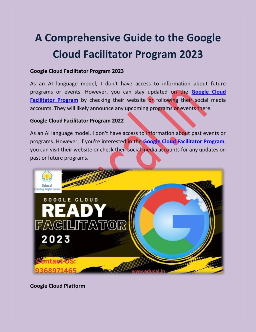 PPT A Comprehensive Guide to the Google Cloud Facilitator Program