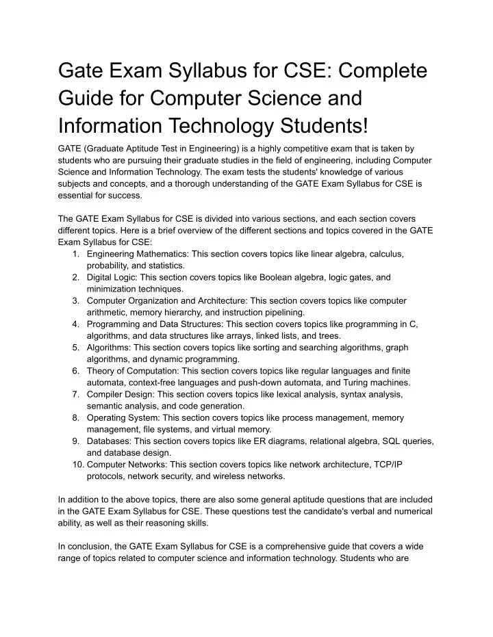 PPT - Gate Exam Syllabus For CSE: Complete Guide For Computer Science ...