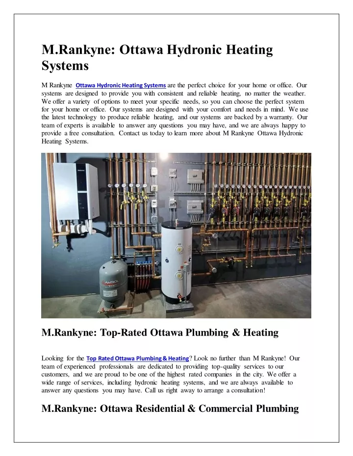PPT M.Rankyne Top Rated Ottawa Plumbing & Heating PowerPoint