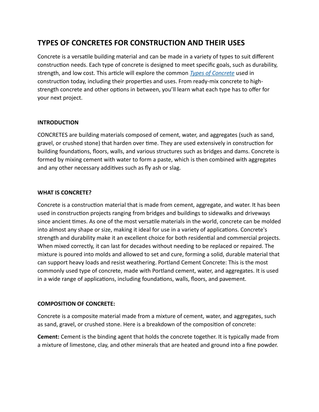 PPT - TYPES OF CONCRETES FOR CONSTRUCTION AND THEIR USES PowerPoint ...