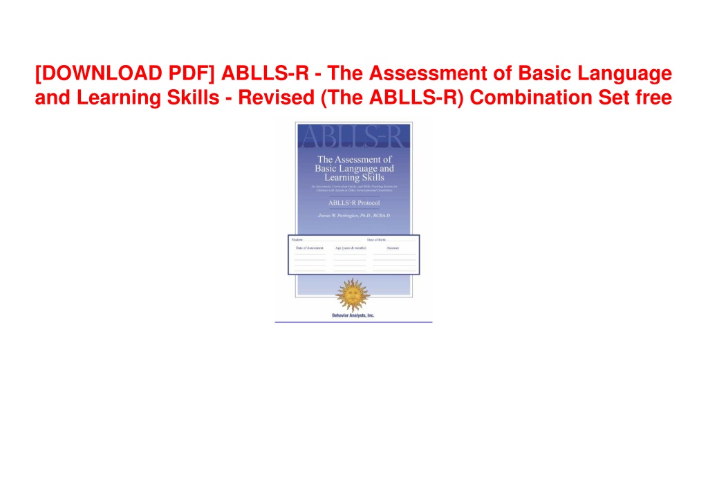 PPT - [DOWNLOAD PDF] ABLLS-R - The Assessment Of Basic Language And ...