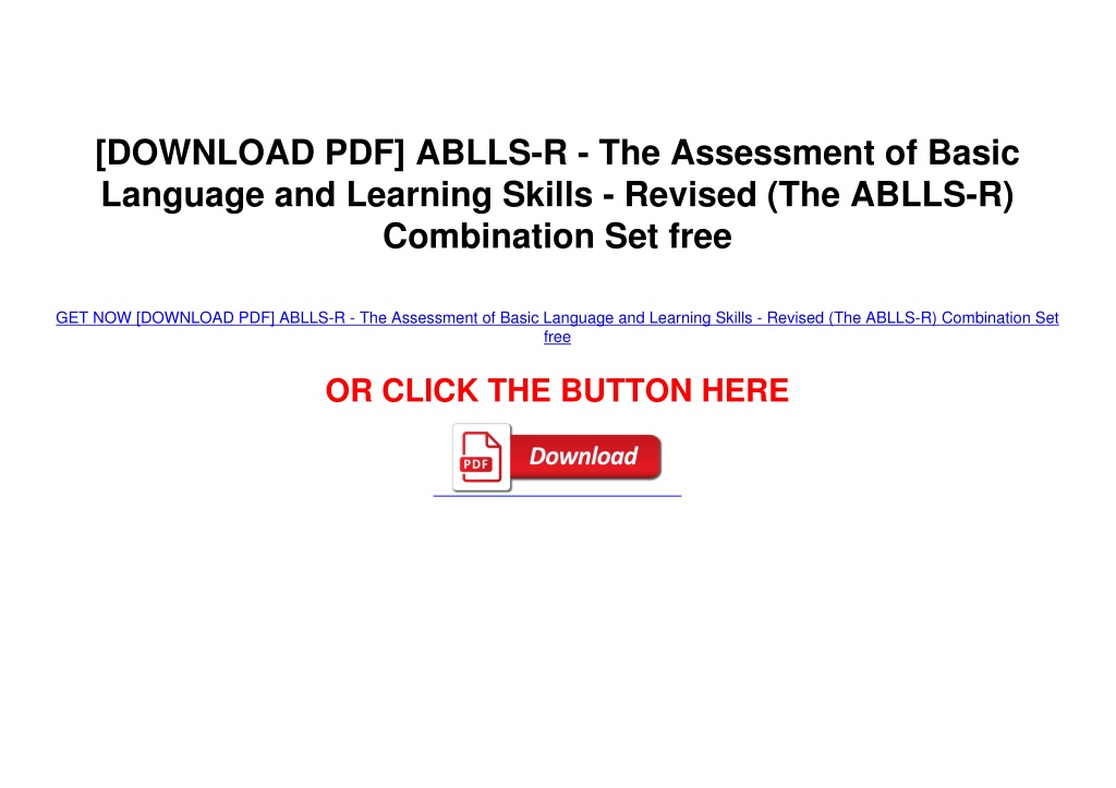 PPT - [DOWNLOAD PDF] ABLLS-R - The Assessment Of Basic Language And ...