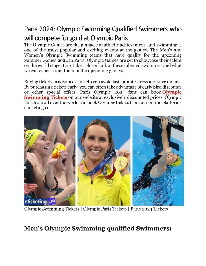 PPT Paris 2024 Olympic Swimming Qualified Swimmers who will compete