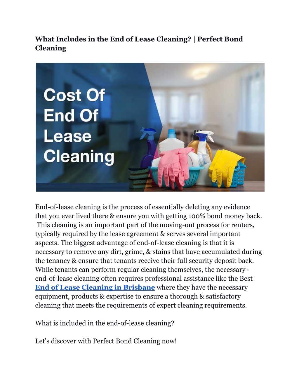 PPT - What Includes In The End Of Lease Cleaning-Perfect Bond Cleaning ...