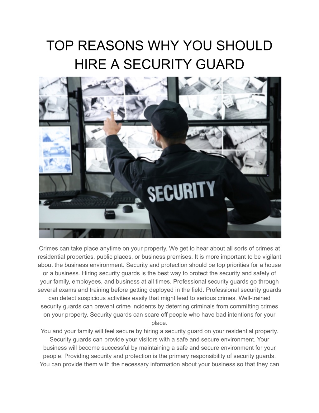 PPT - TOP REASONS WHY YOU SHOULD HIRE A SECURITY GUARD PowerPoint ...