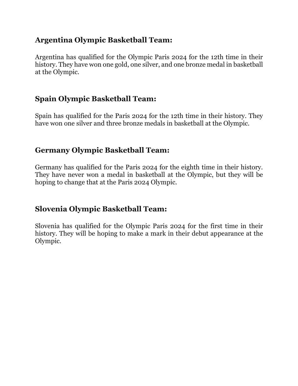 PPT Paris 2024 Olympic Basketball Men’s and Women’s qualified teams