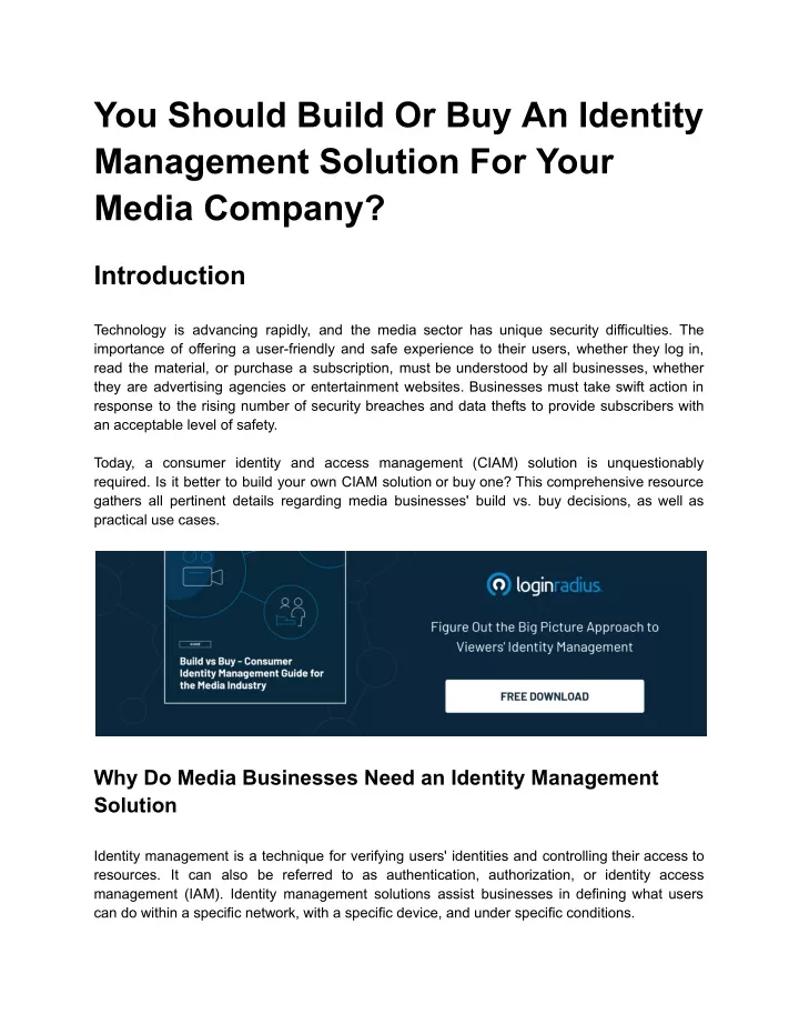 PPT - You Should Build Or Buy An Identity Management Solution For Your ...