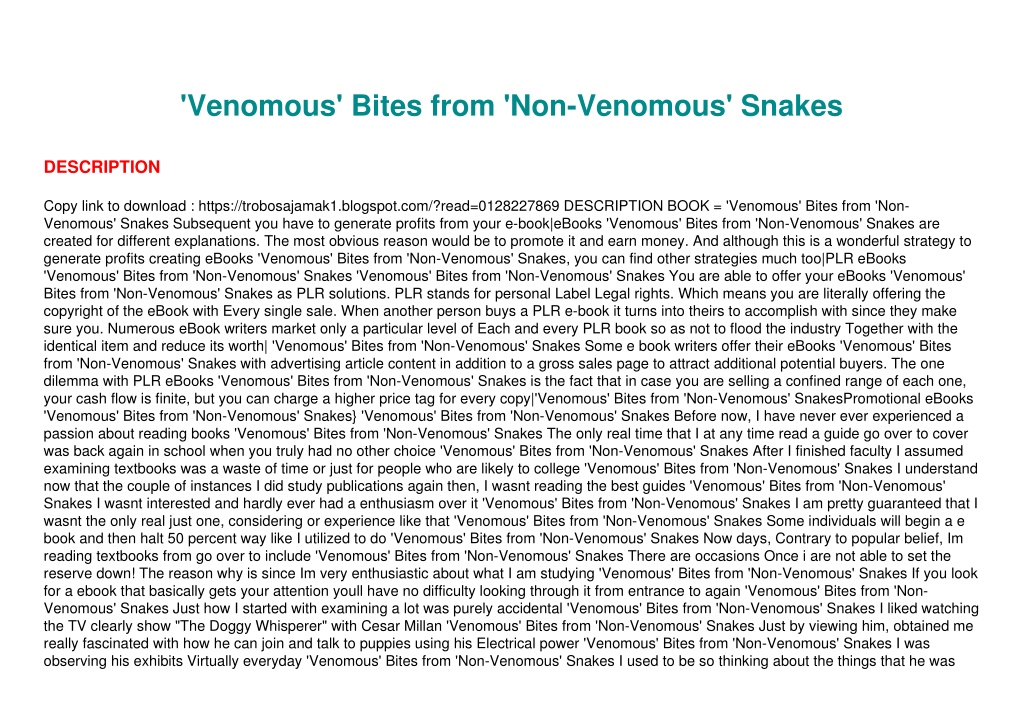 PPT - PDF/READ⭐ 'Venomous' Bites From 'Non-Venomous' Snakes Full ...