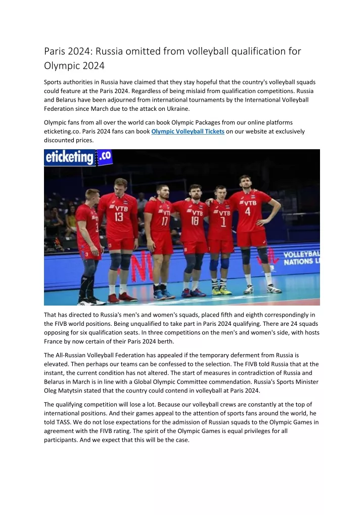 PPT Paris 2024 Russia omitted from volleyball qualification for