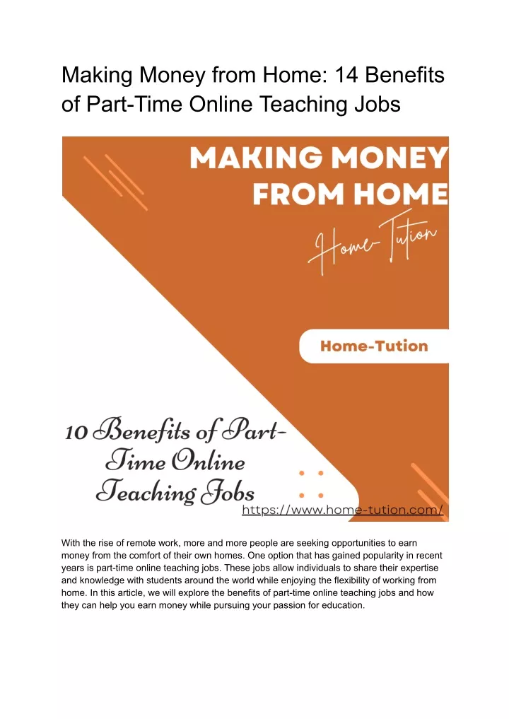 PPT 14 Benefits Of Part Time Online Teaching Jobs PowerPoint 