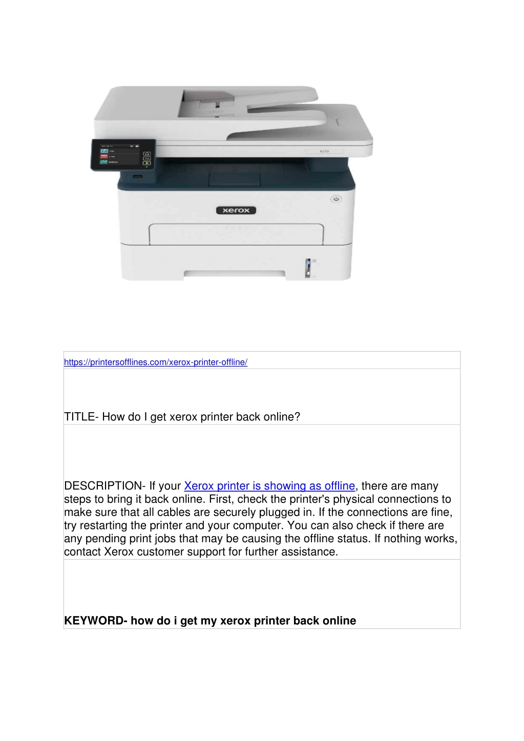 PPT How do I get xerox printer back online? PowerPoint Presentation