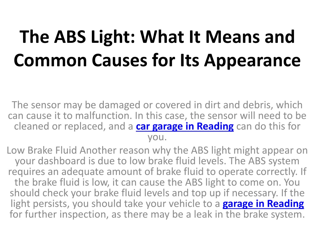 PPT - The ABS Light What It Means and Common Causes for Its Appearance ...