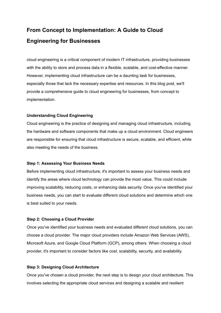 Ppt From Concept To Implementation A Guide To Cloud Engineering For Businesses 12 Powerpoint