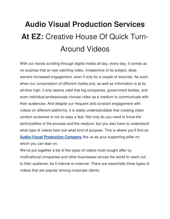 PPT Audio Visual Production Services Creative House Of Quick Turn