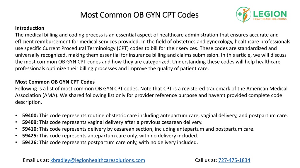 PPT Most Common OB GYN CPT Codes PowerPoint Presentation, free