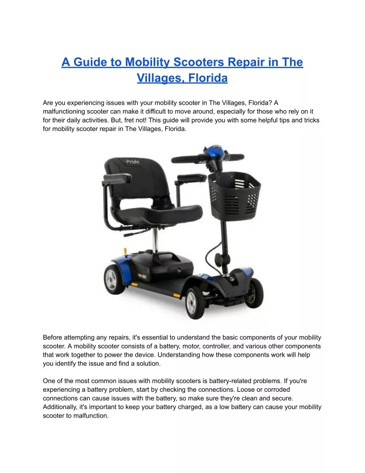 PPT A Guide to Mobility Scooters Repair in The Villages, Florida