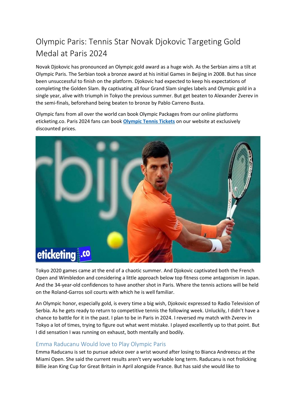 PPT Olympic Paris Tennis Star Novak Djokovic Targeting Gold Medal at