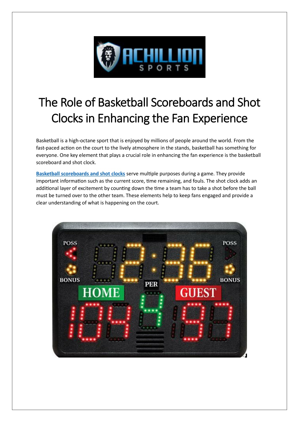 PPT Basketball Scoreboards and Shot Clocks PowerPoint Presentation, free download ID12105489