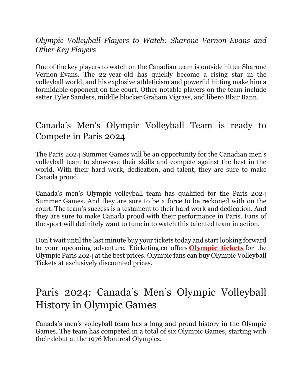 PPT Paris 2024 Canada's Men's Olympic Volleyball Team Qualifies for