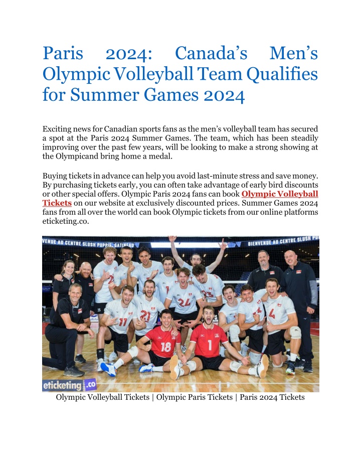 PPT Paris 2024 Canada's Men's Olympic Volleyball Team Qualifies for