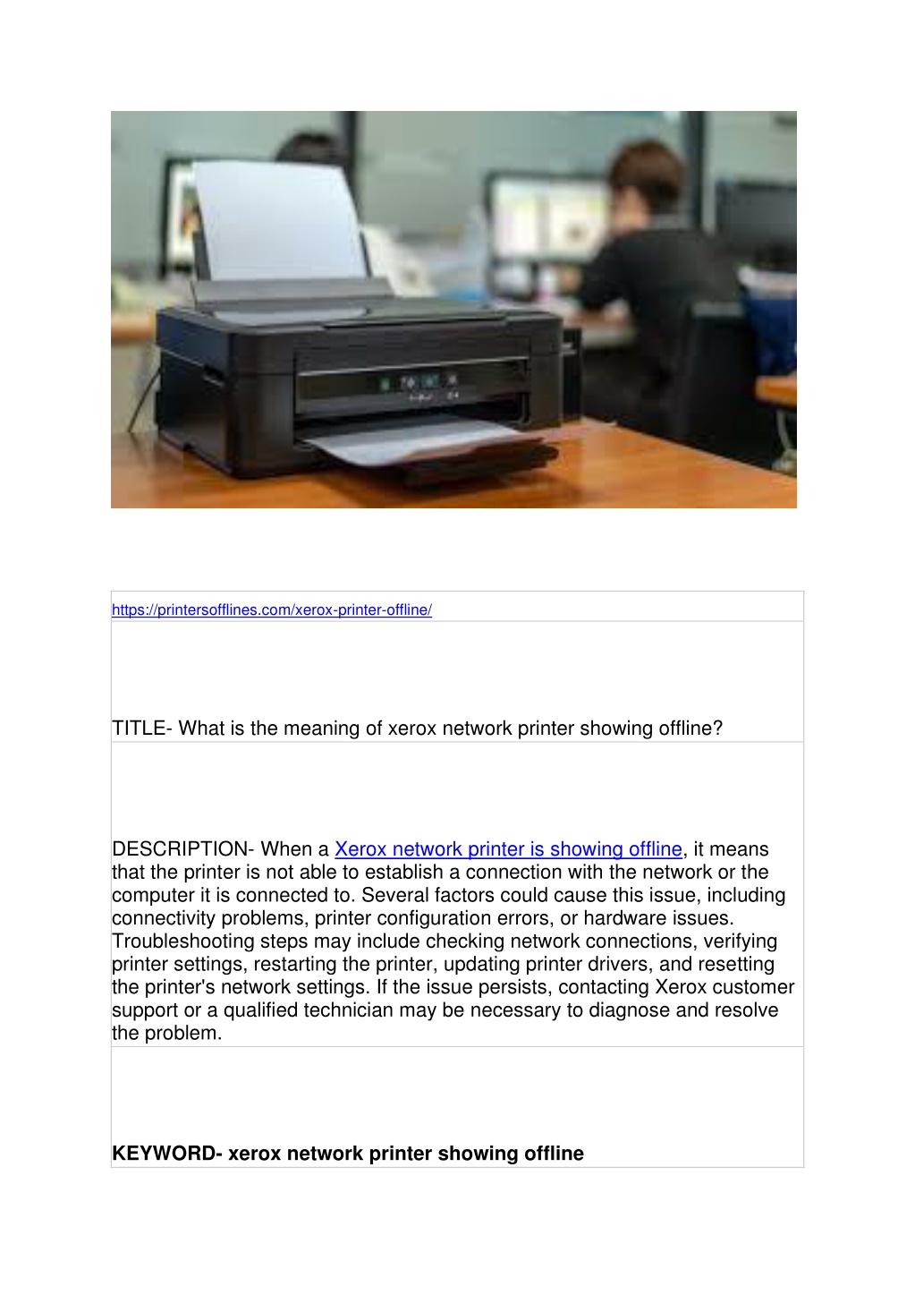 PPT What is the meaning of xerox network printer showing offline