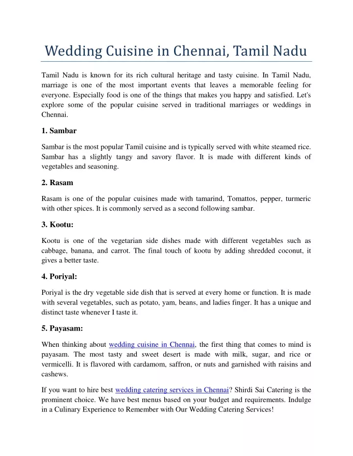 PPT - Wedding Cuisine in Chennai, Tamil Nadu PowerPoint Presentation