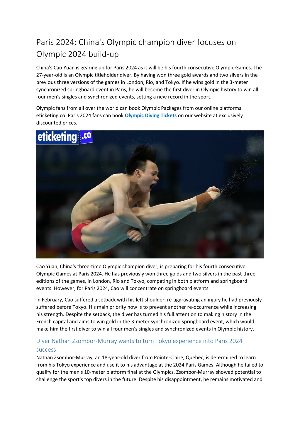 PPT Paris 2024 China's Olympic champion diver focuses on Olympic 2024