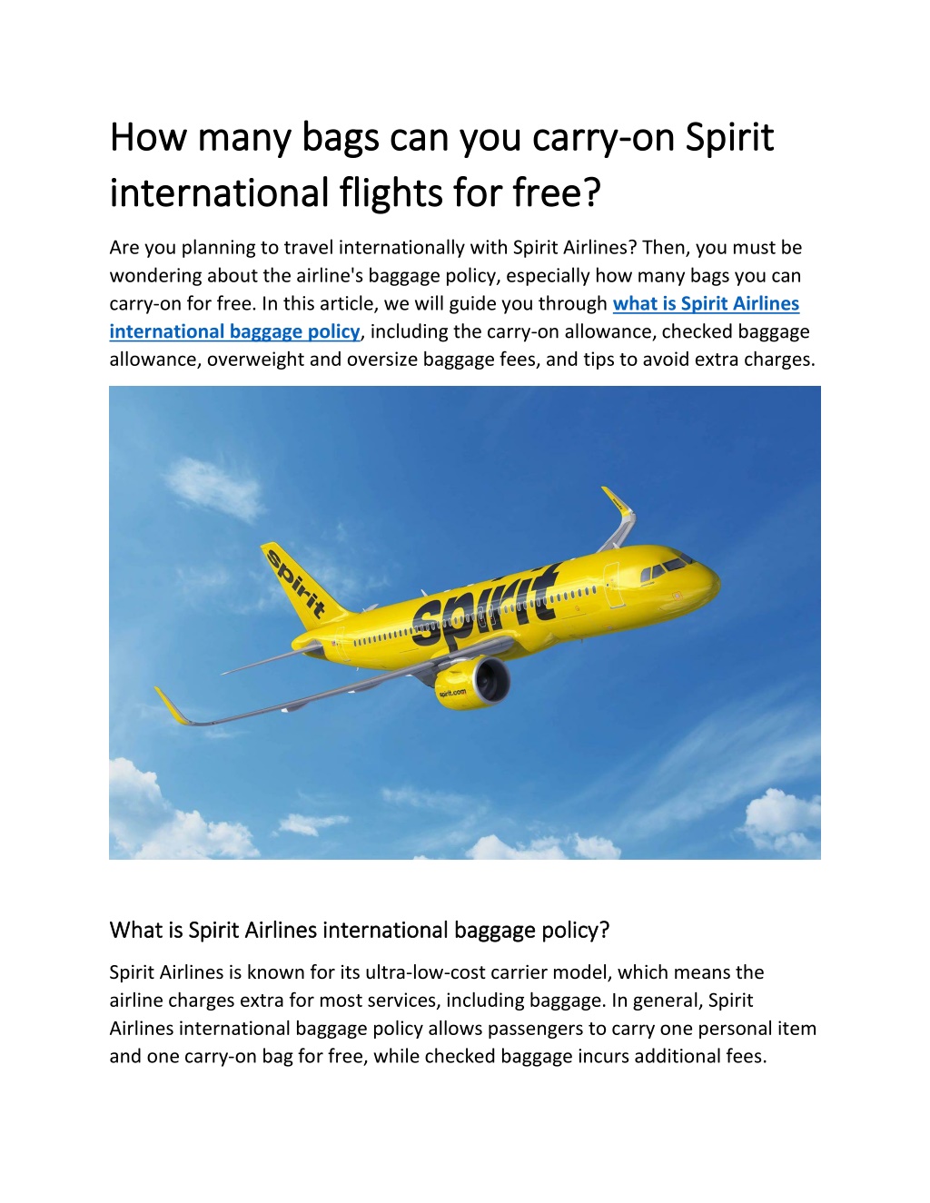 Spirit airlines cheap international baggage weight