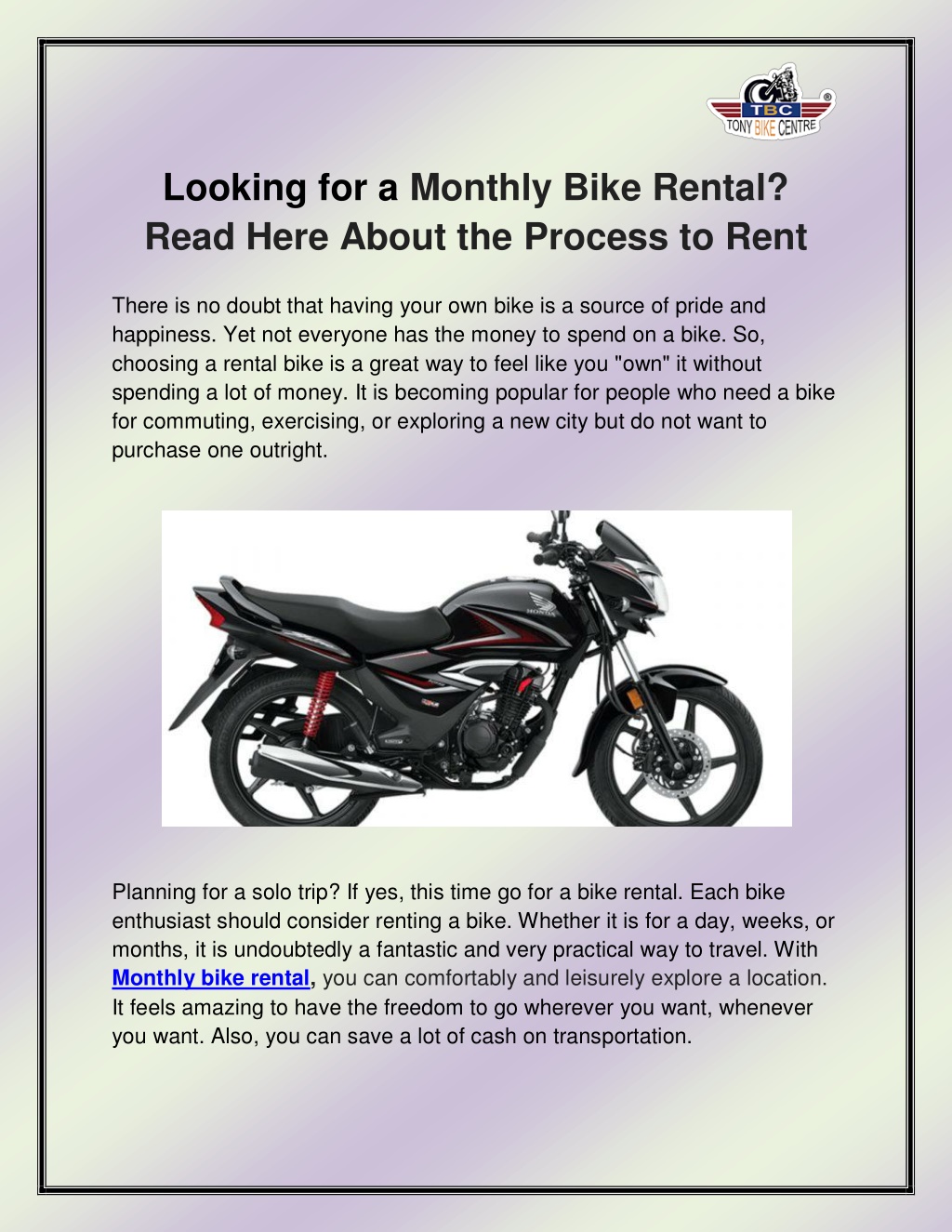 monthly bike rental