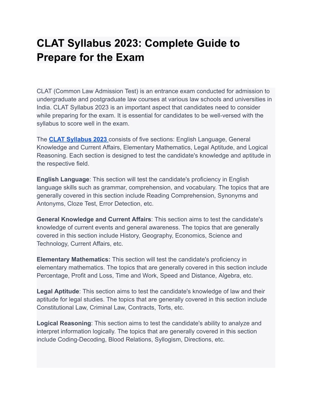 Ppt Clat Syllabus 2023 Complete Guide To Prepare For The Exam Powerpoint Presentation Id 0866