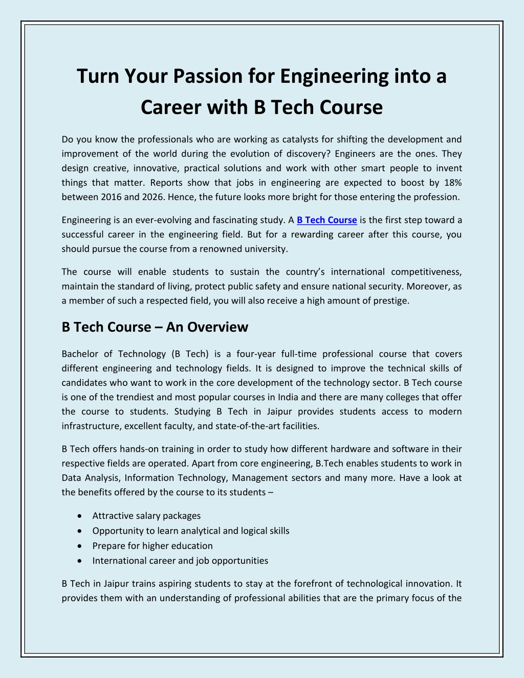 PPT - Turn Your Passion for Engineering into a Career with B Tech ...