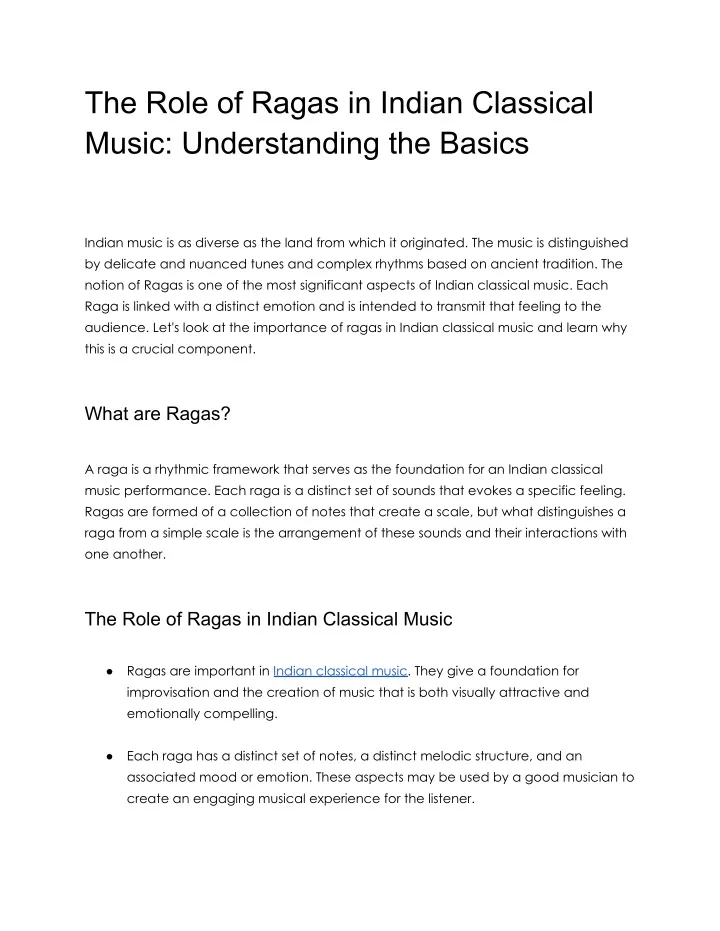 PPT - The Role Of Ragas In Indian Classical Music Understanding The ...