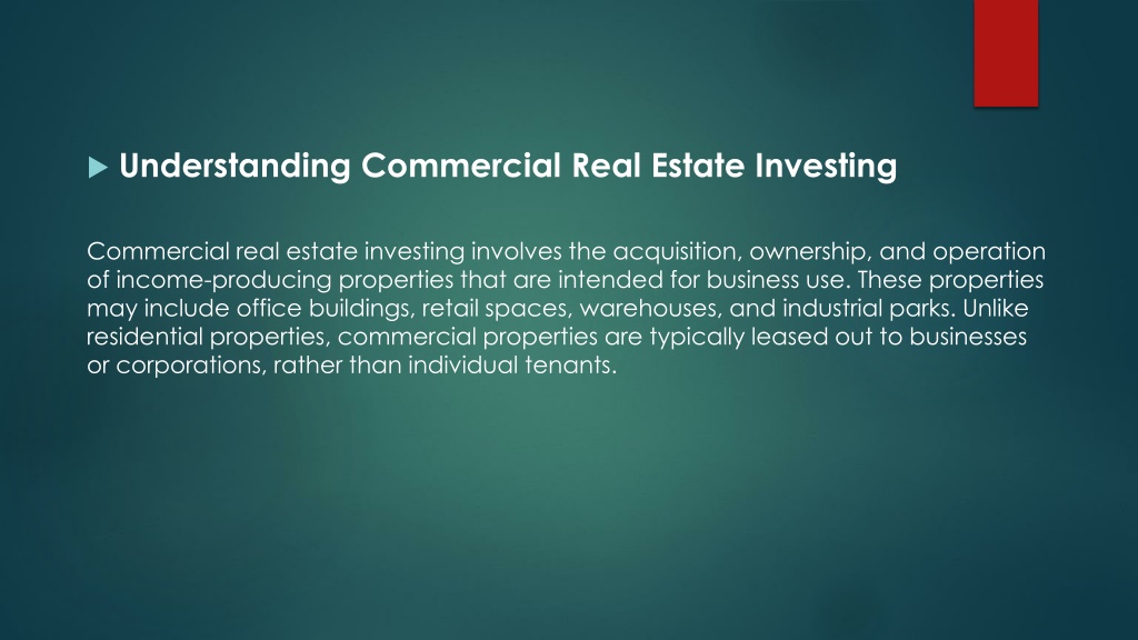 PPT Investing in Commercial Real Estate A Beginner's Guide