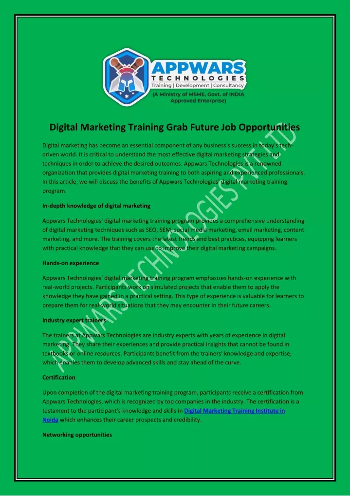 PPT Digital Marketing Training Grab Future Job Opportunities