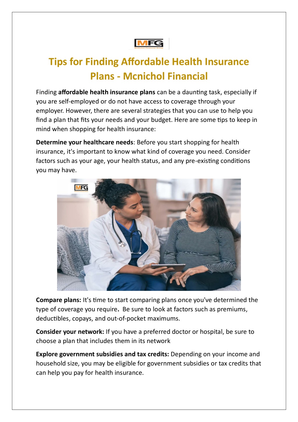 Ppt Mcnichol Financial Group The Best Way To Find Affordable Health Insurance Plan 