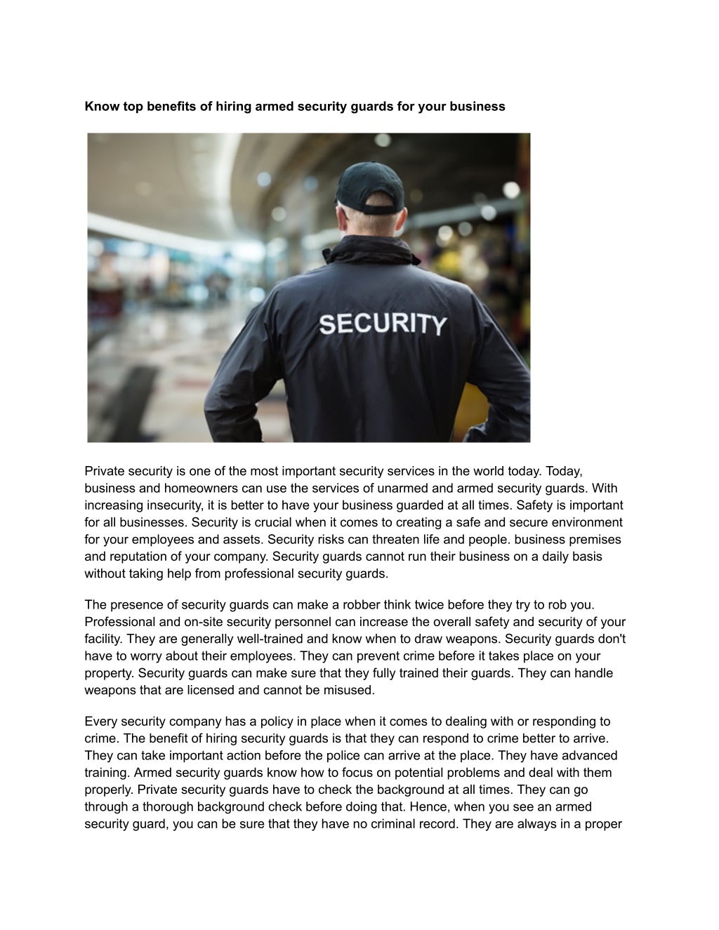 PPT - Know top benefits of hiring armed security guards for your ...