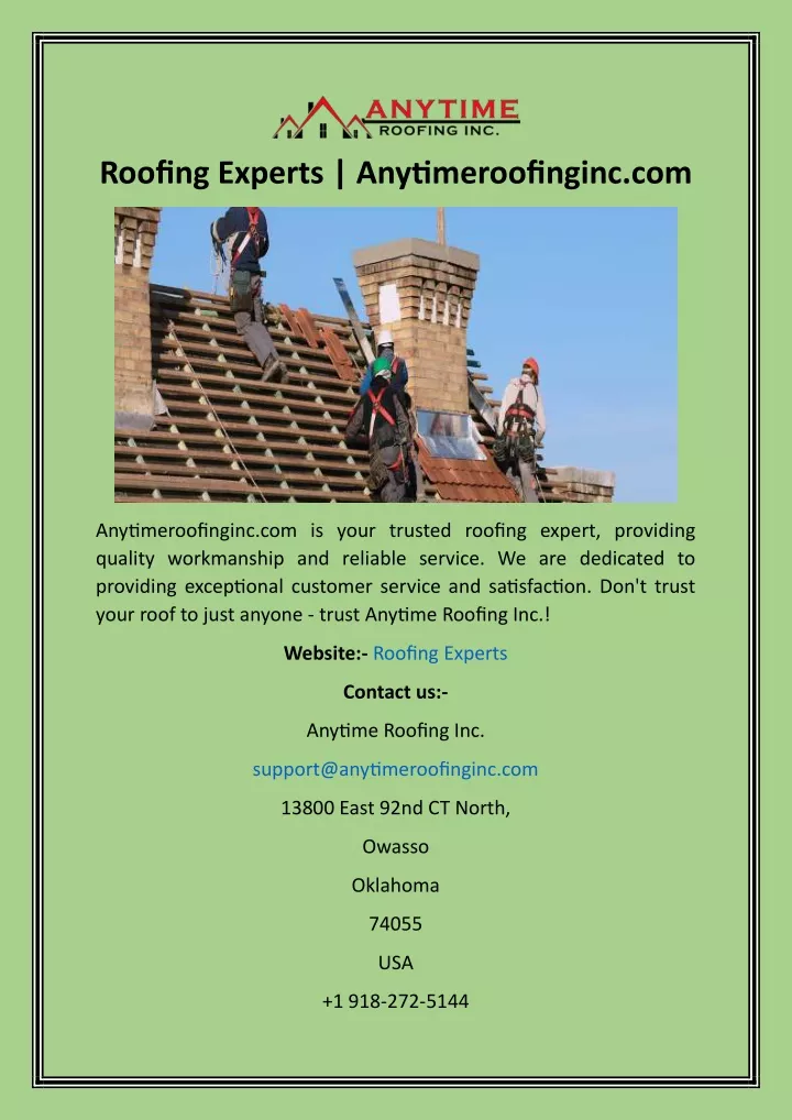 PPT Roofing Experts Anytimeroofinginc PowerPoint Presentation, free