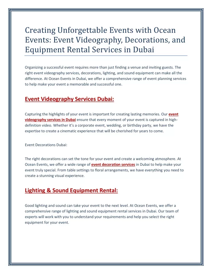 PPT - Creating Unforgettable Events with Ocean Events: Event 