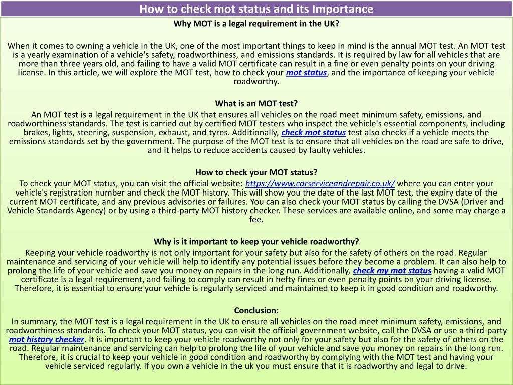 PPT How To Check Mot Status And Its Importance PowerPoint   How To Check Mot Status And Its Importance L 