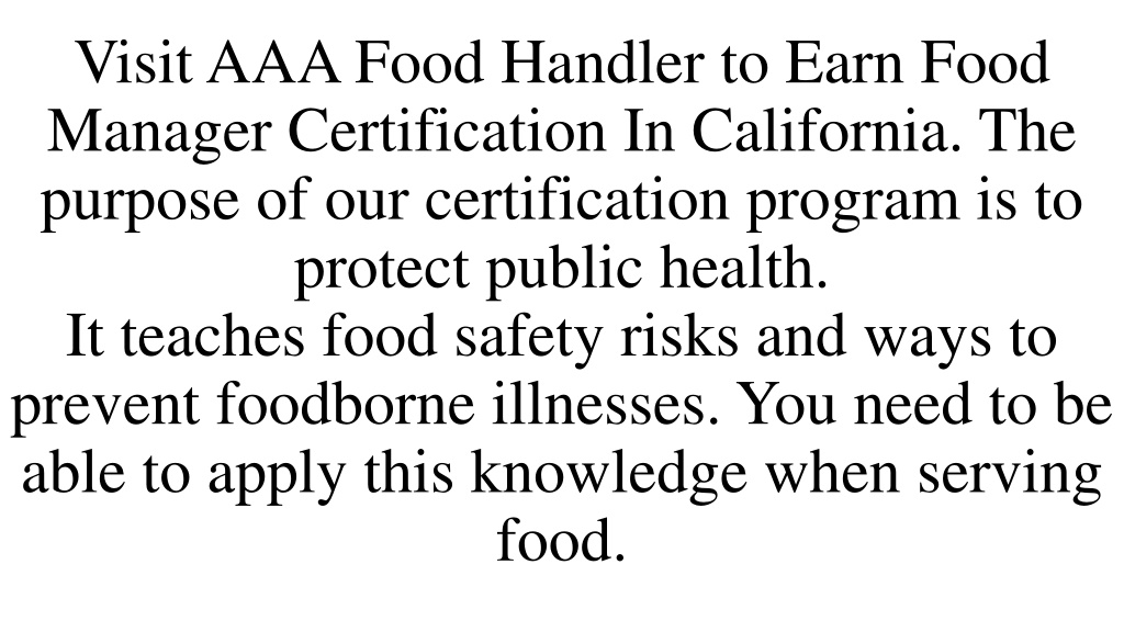 PPT Food Manager Certification California PowerPoint Presentation