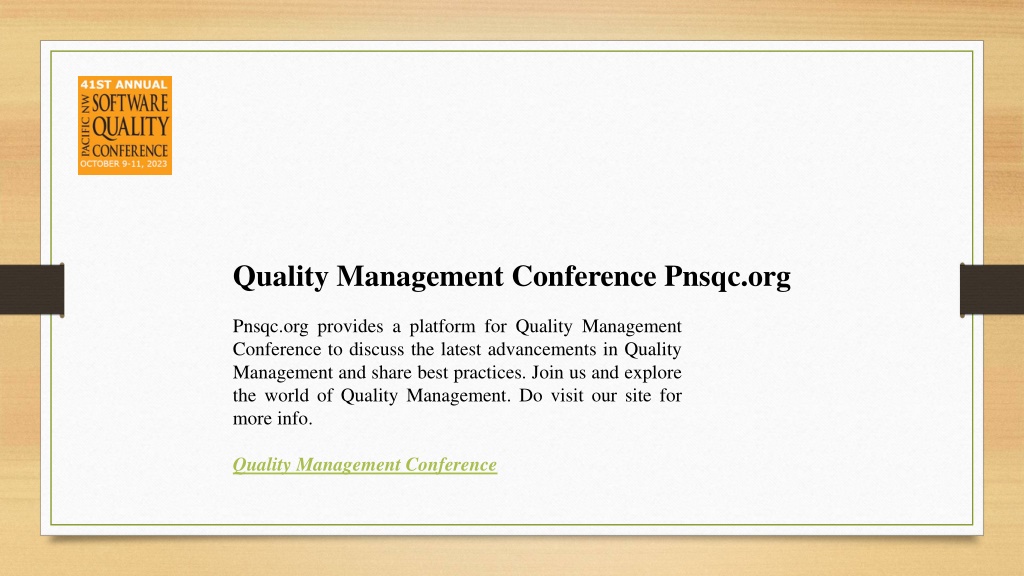 PPT Quality Management Conference PowerPoint Presentation