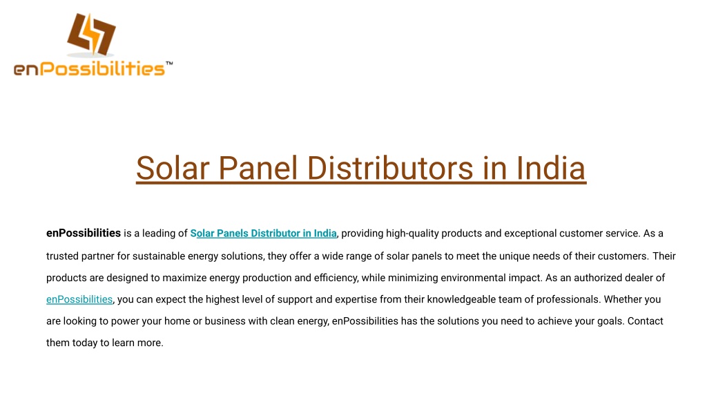 PPT Best Solar Panel Distributors in India PowerPoint Presentation