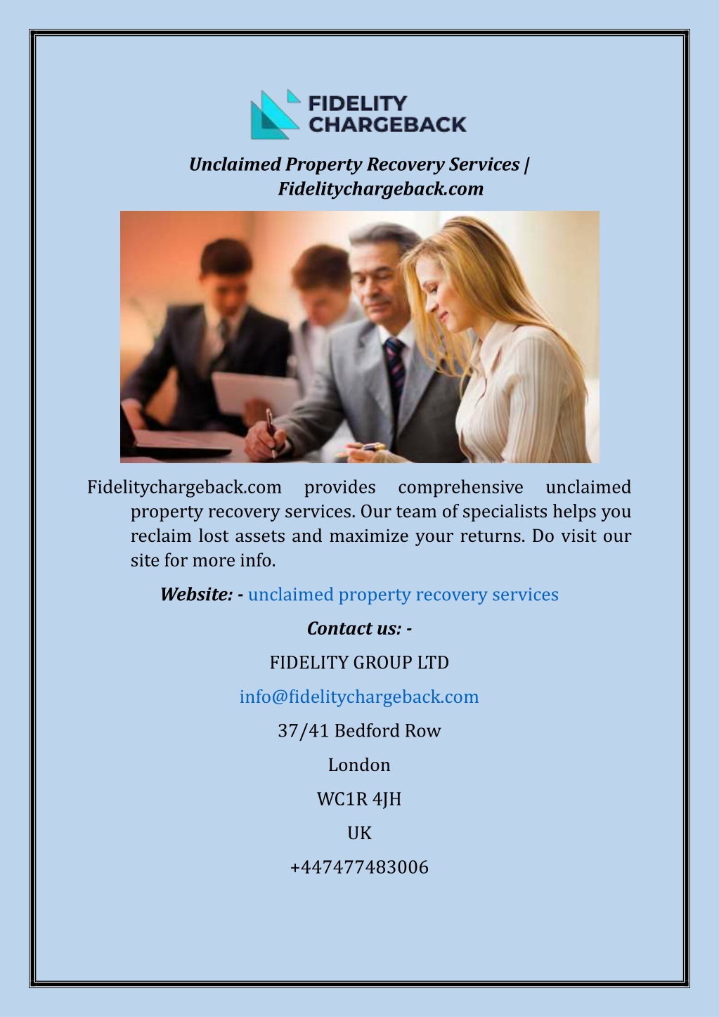 PPT Unclaimed Property Recovery Services Fidelitychargeback Copy